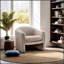 Fauteuil d'appoint de style contemporain avec un design compact en forme de U, un tissu bouclé et une finition champignon pour le salon principal-668720084