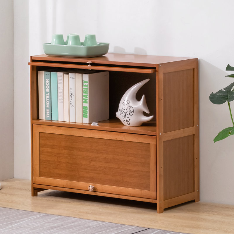 Brown Bamboo Rectangular Bookcase with Flip Doors
