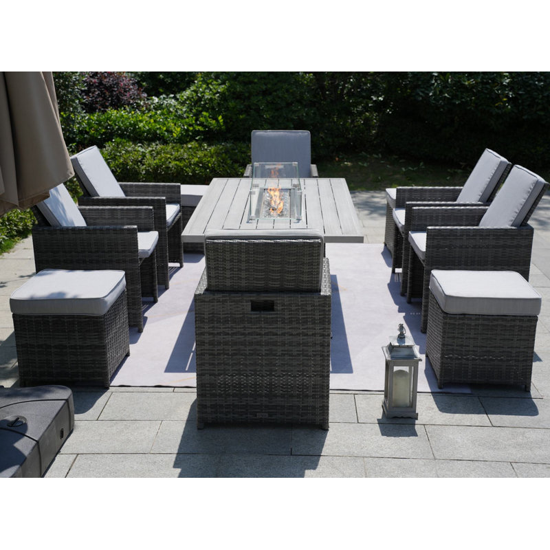 Alseepa 10 - Person Wicker Patio Dining Set with Rectangular Table , Cushions Included