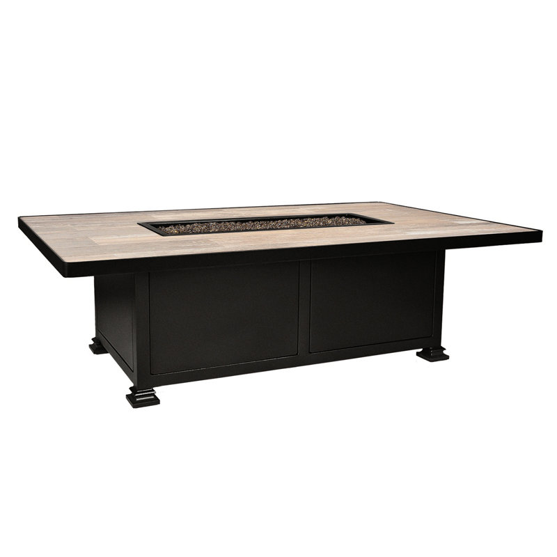 Santorini Iron Outdoor Fire Pit Table, Venice Beach, 19" H x 58" W x 36" D, Carbon Black