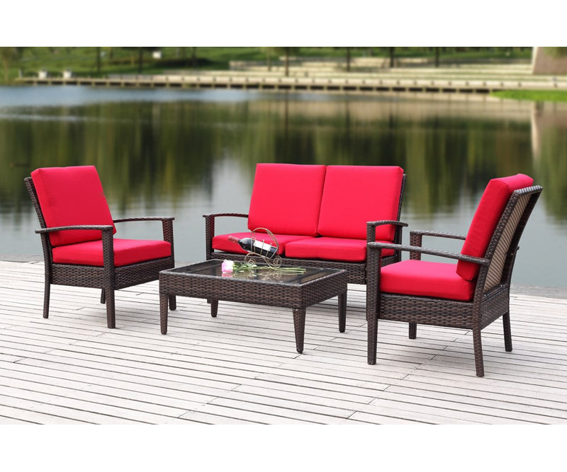 Motter 6 - Person Wicker Patio Dining Set with Rectangular Table , Cushions Included, Titanium/Sand