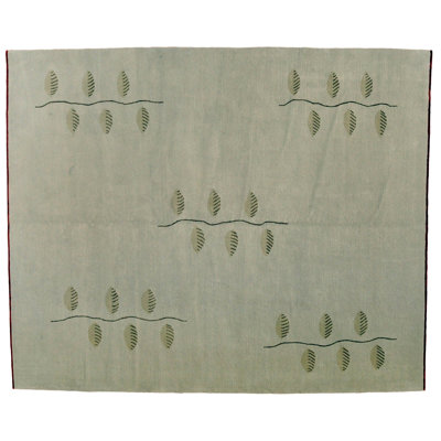 Tapis unique en laine noué à la main gris / vert 8 pi x 10 pi
