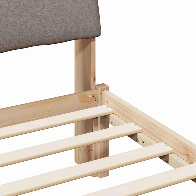 Solid Wood Bed, European Double (135 x 190 cm), Brown/Taupe