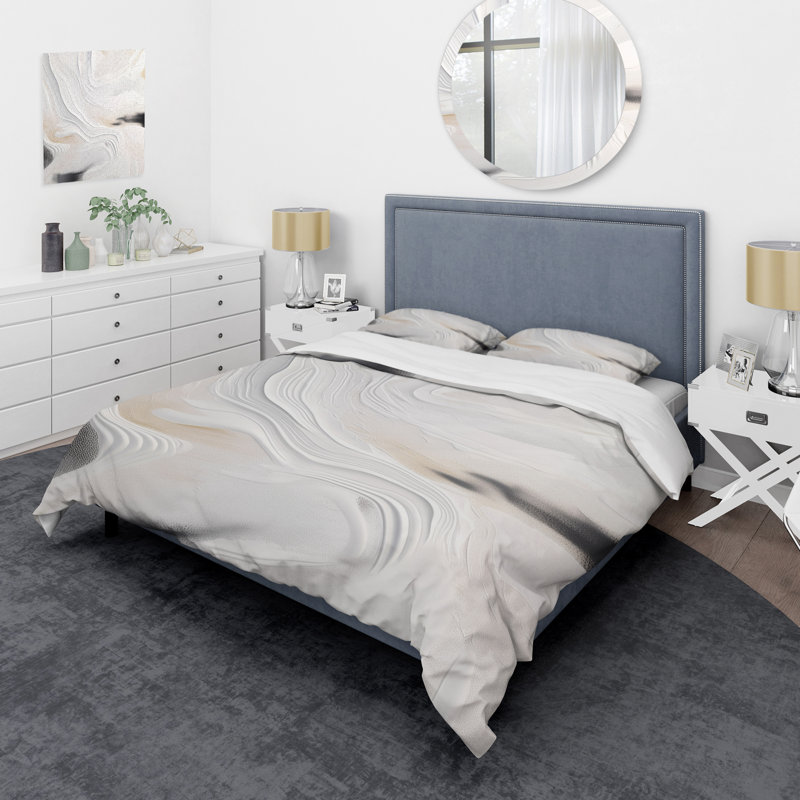 Ensemble de housse de couette en microfibre / polyester ondulé blanc et doré