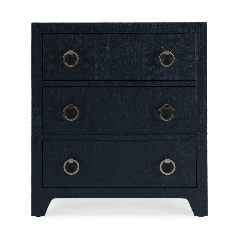 Bar Harbor Raffia 3 Drawer Nightstand, Navy Blue