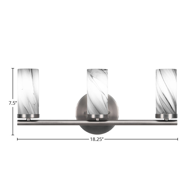 Arefa 3 Light Bath Bar Shown With 2.5” Onyx Swirl Glass, Graphite