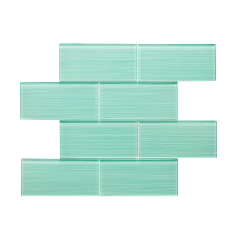Premium Hand Painted 3" x 6" Straight Edge Glass Mosaic Subway Tile, Mint