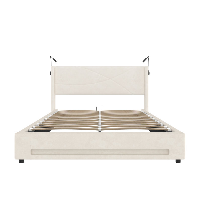 Upholstered Ottoman Storage Bed, Beige, Kingsize (5')