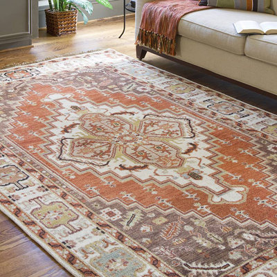 Tapis gris / beige / gris moyen en laine noué à la main Ostrander