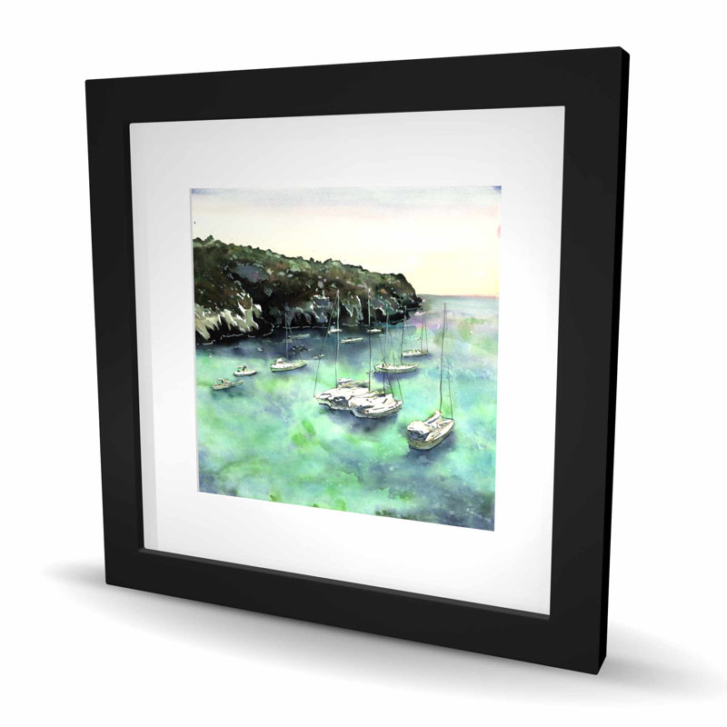 Bateaux à cala Macarella - décor côtier marin imprimé, Noir, H 16 po x l 16 po