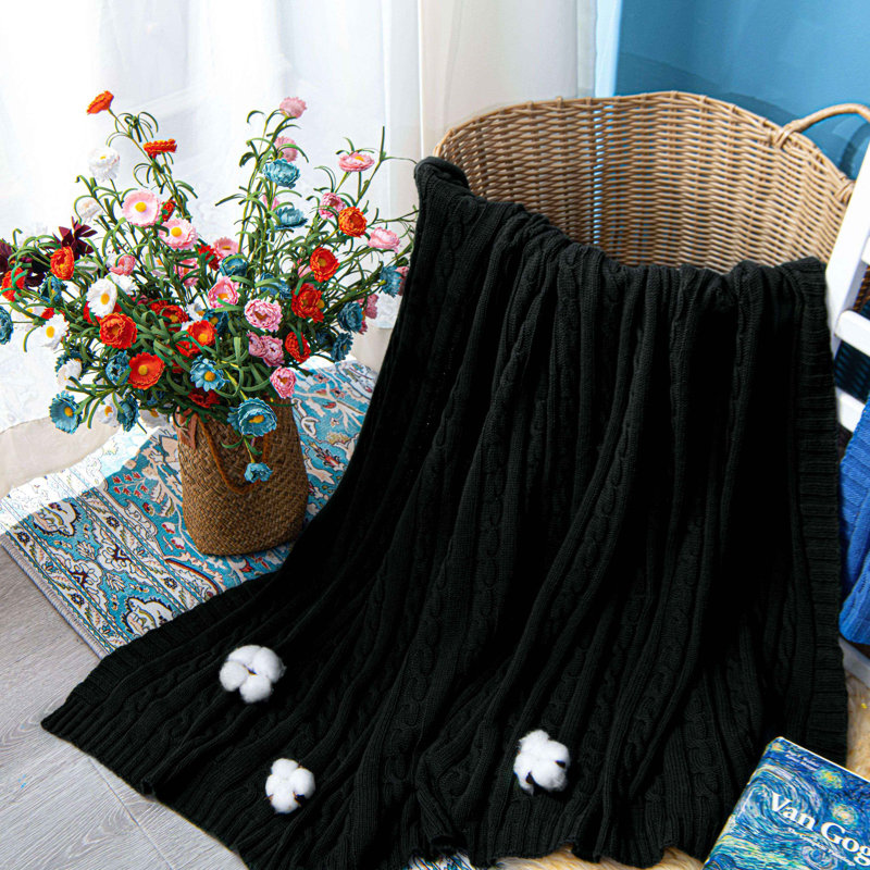 Couverture en coton tricoté , Noir, L 80 po x l 60 po
