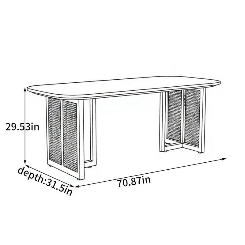 Table de salle à manger en osier à usage domestique, H 29,53 po x L 70,87 po x l 31,5 po