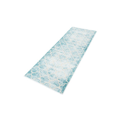 Tapis contemporain Antwanae couleur ivoire-sarcelle