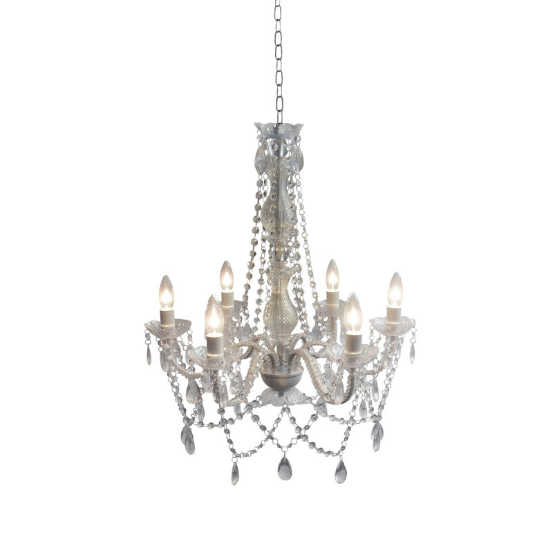 6-Light Chrome Chandelier With Clear Crystals