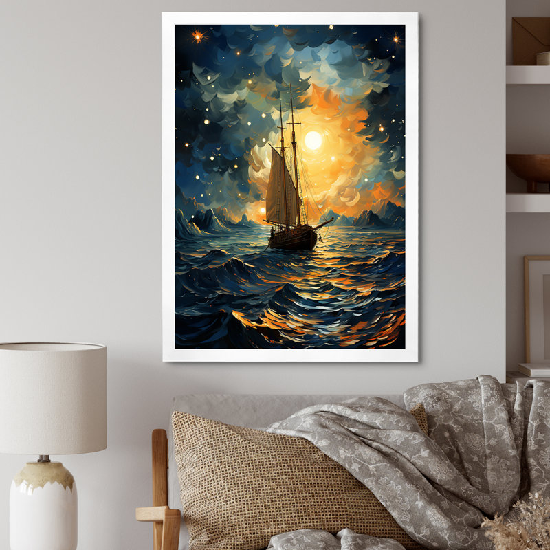 Clair de lune, voilier Horizon I, Cadre simple blanc, H 32 po x l 24 po x P 1 po