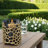 Brian Candle Holder, Honey Comb Gold  Frame, Black Glass 11 Inch