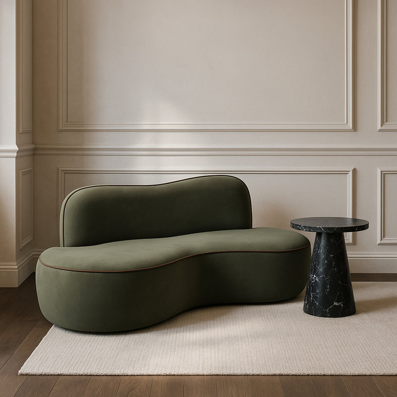 Causeuse rembourrée en velours 77 po Swerve, Velours vert