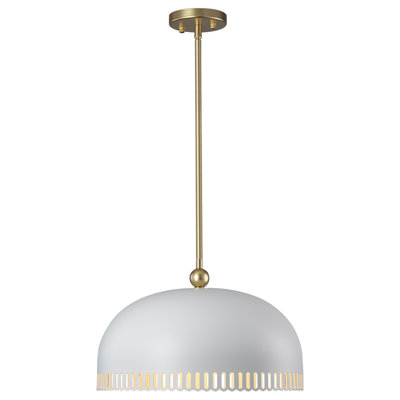 Luminaire suspendu en forme de dôme creux - cadre en métal à 3 lumières, réglable de 12 à 90 po, finition dorée / blanche