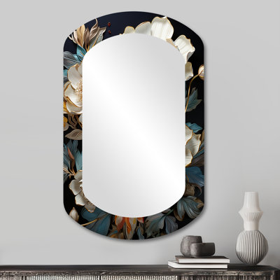 Bronze Blooms Poppies In Radiance - Poppies Metal Art Decor - Asymmetrical Traditional Wall Mirror