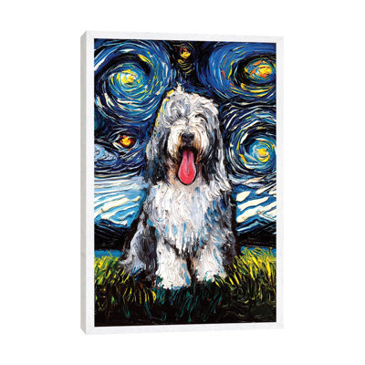 Bearded Collie Night by Aja Trier - Print on Canvas