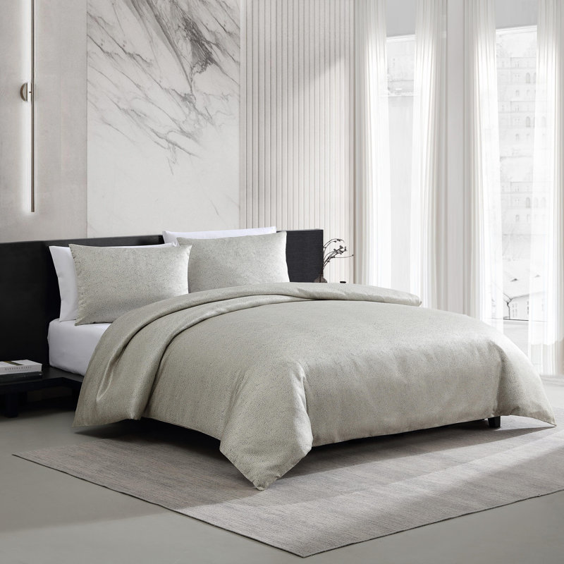 Vera Wang Speckled Satin Weave Grey Comforter Set, King Comforter + 2 King Shams