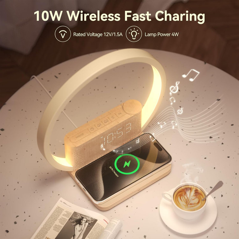  Sunrise Alarm Clocks Wireless Charger, 10 White Noise Sound Machine Alarm Clock with 30/60/90 Mins Timer, 3 Levels Touch Night Light, Dual Clocks for Heavy Sleepers, Ideal Gifts for Her