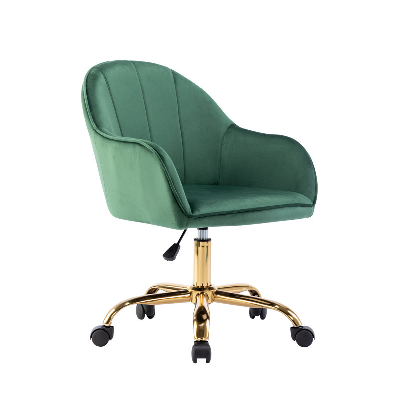 Edgar Velvet Office Chair with Gold Chrome Base, Green