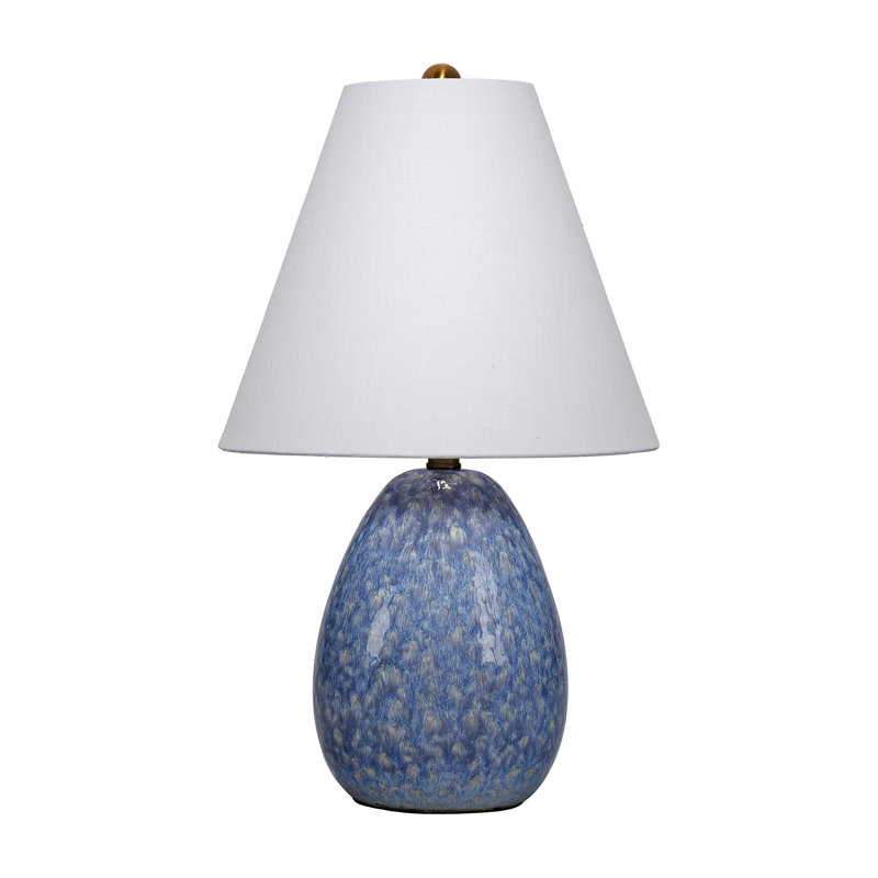 Lampe de table Raindrop en céramique avec abat-jour en lin, blanc cassé, Bleu, Blanc