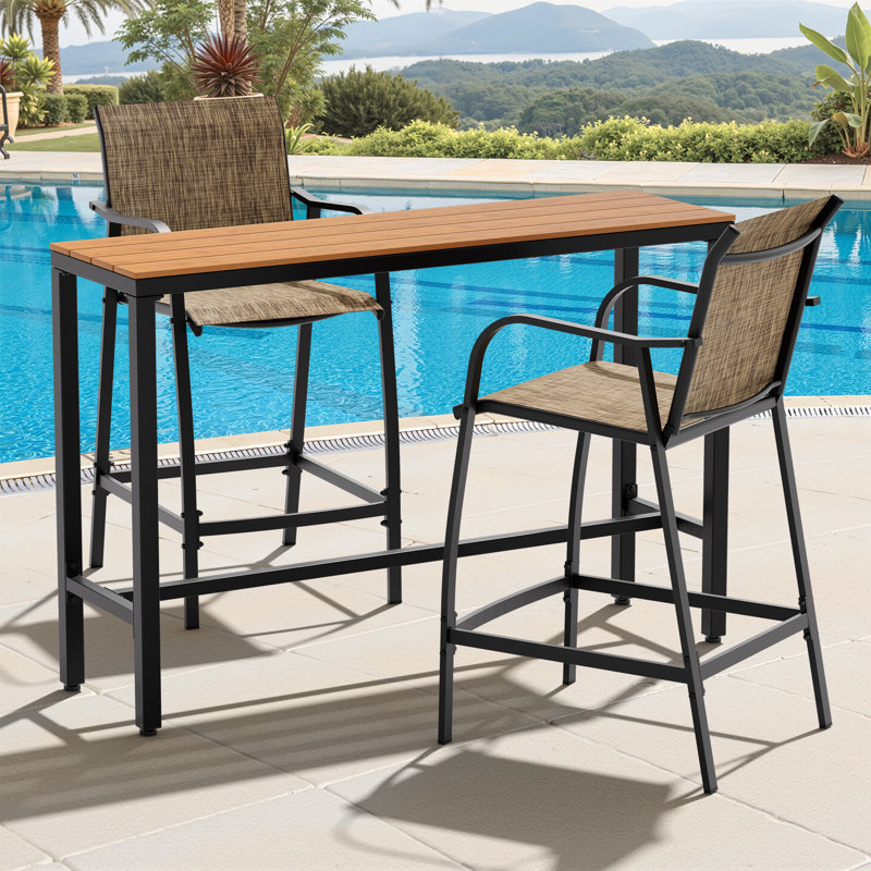 2-Person Patio Outdoor Dining Set (3-Piece Set, Rectangular Table), Brown, Brown
