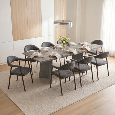 Amiin 63" Wooden Rectangular Dining Table With 8 Pcs Modern Upholstered Kitchen Dining Chairs