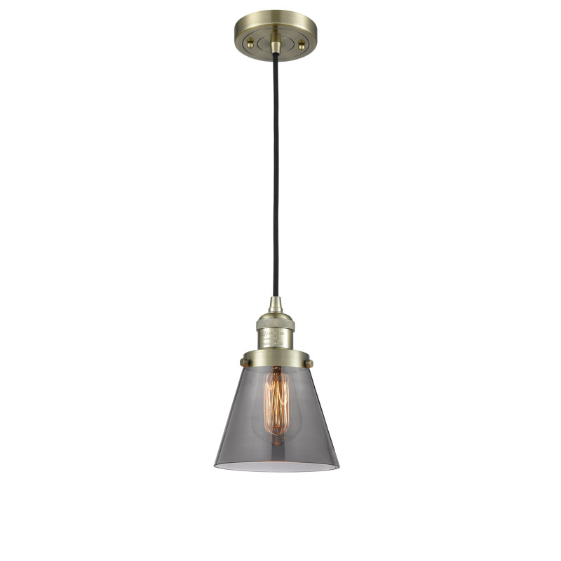 Hanlon 1 - Light Single Pendant, 3.5 Watt Vintage LED Bulb, Smoked, Antique Brass