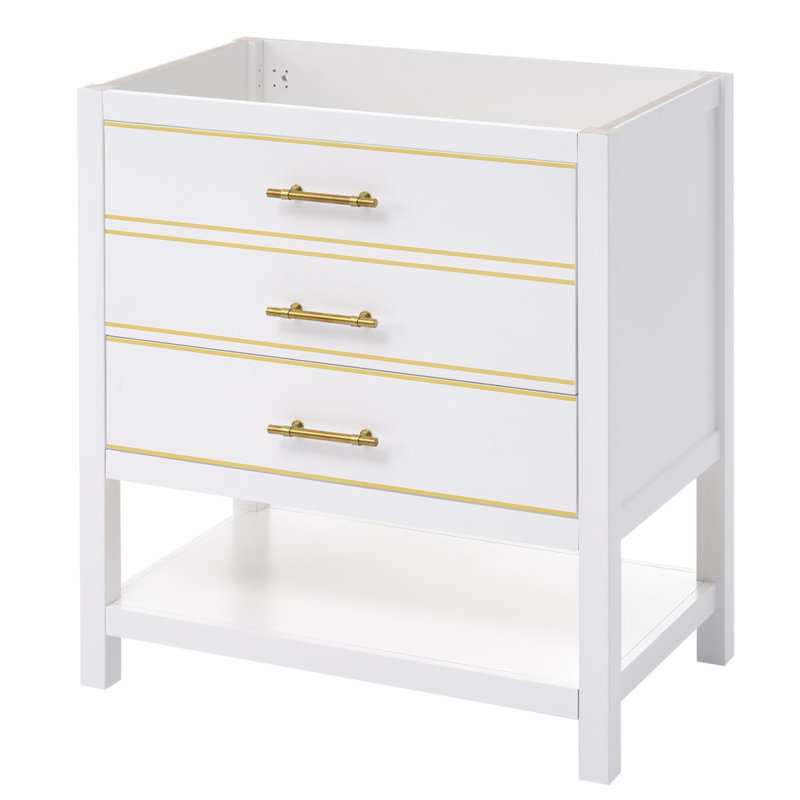 White and Gold Freestanding Single Bathroom Vanity Base