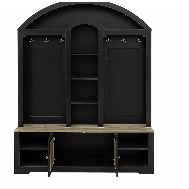 Modern Multifunctional Wardrobe with Storage and Hooks, Black/Natural