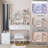 Full Body Mirror Cabinet + Round Mirror LED Vanity Table + Cushioned Stool, 17" diameter LED Mirror, Touch Control, 3-color, Brightness adjustable, Large Desktop, Multi-layer High Capacity Storage-1204440882