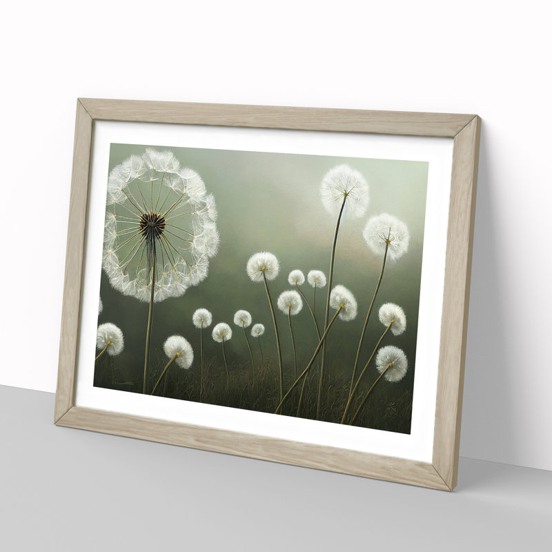 Hopeful Dandelion Flowers - Single Picture Frame Print, Oak, 46cm H x 64cm W x 2cm D