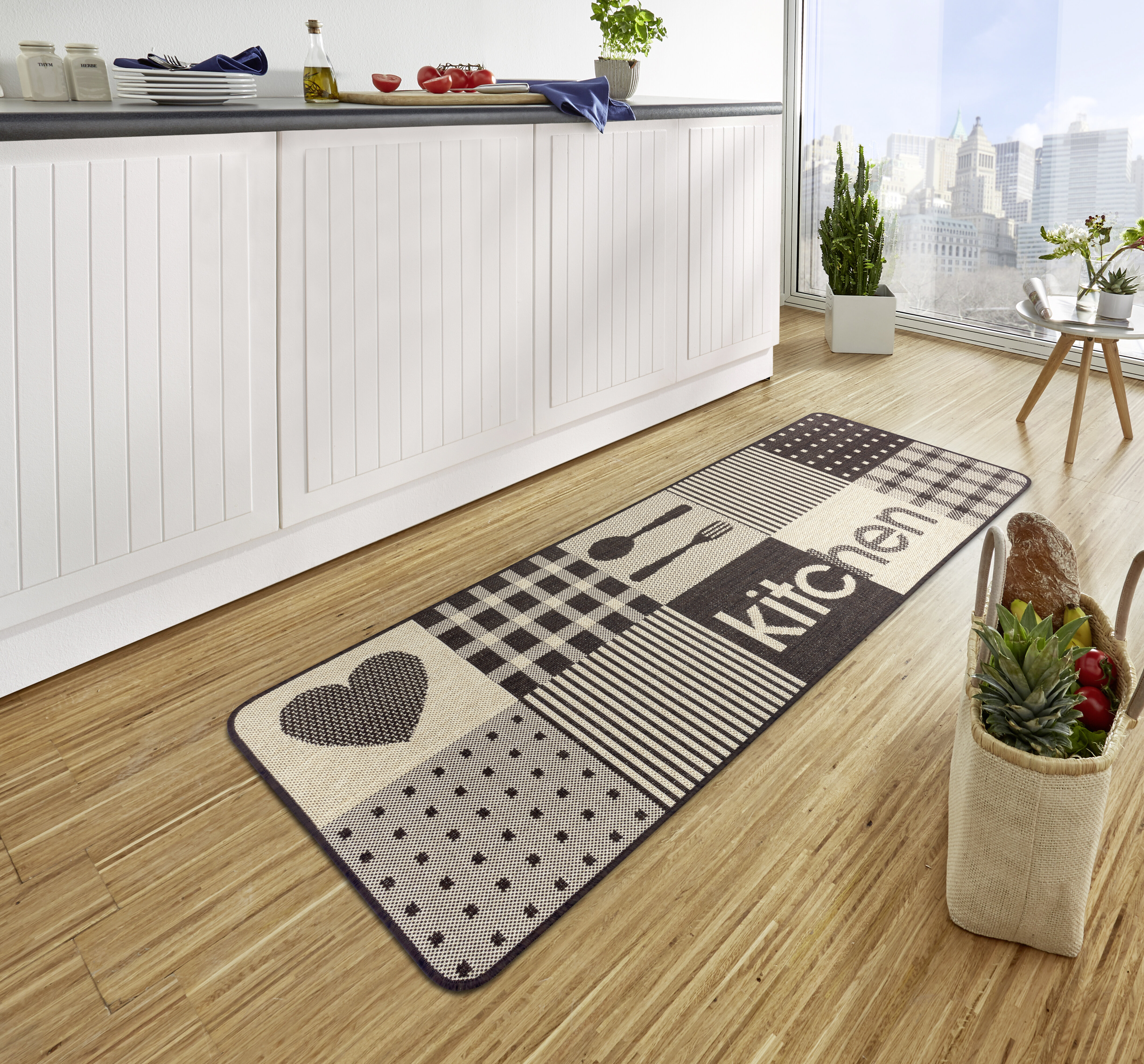 Hanse Home Läufer mit Rutschfest Flur Teppich - für Küche - 67x180cm Küchenläufer Motiv Kitchen Patchwork