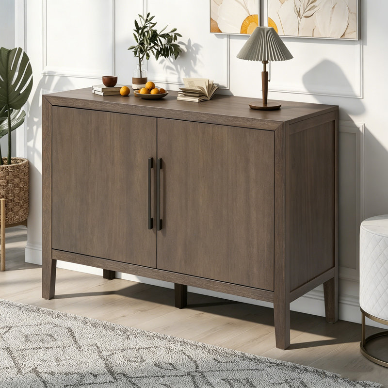 Buffet 47,25 po en placage de pin de ferme avec 2 portes, buffet rétro et pieds réglables, Brun