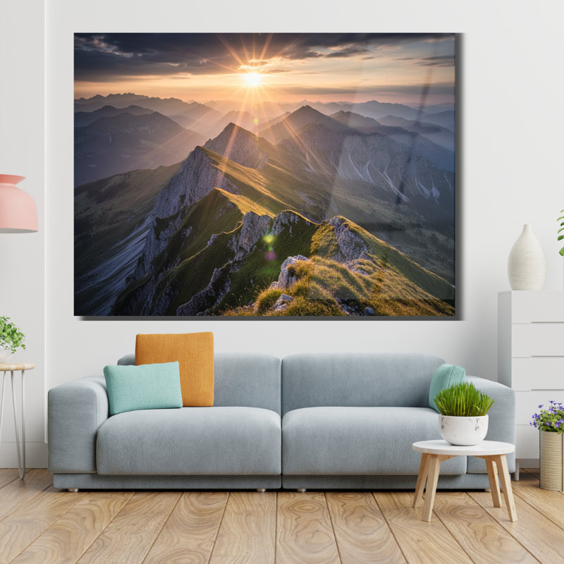 Art mural en verre trempé Mountain Sunrise, 24" H x 36" W