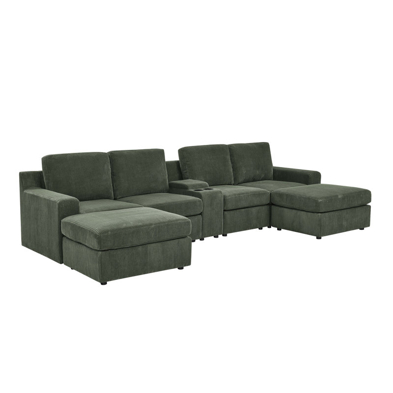 Canapé modulaire Larcbost, Velours côtelé vert foncé