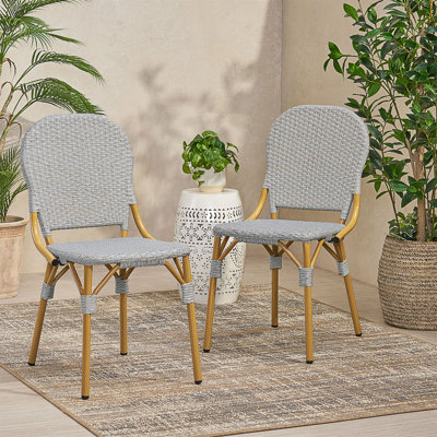 Chaises d'extérieur sans accoudoirs en rotin PE et aluminium, ensemble de 2