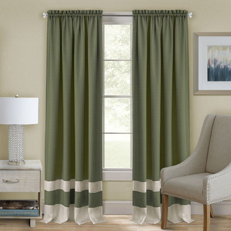 Lamesa Semi Sheer Curtain Single Panel, 52" W x 84" L, Green/Camel
