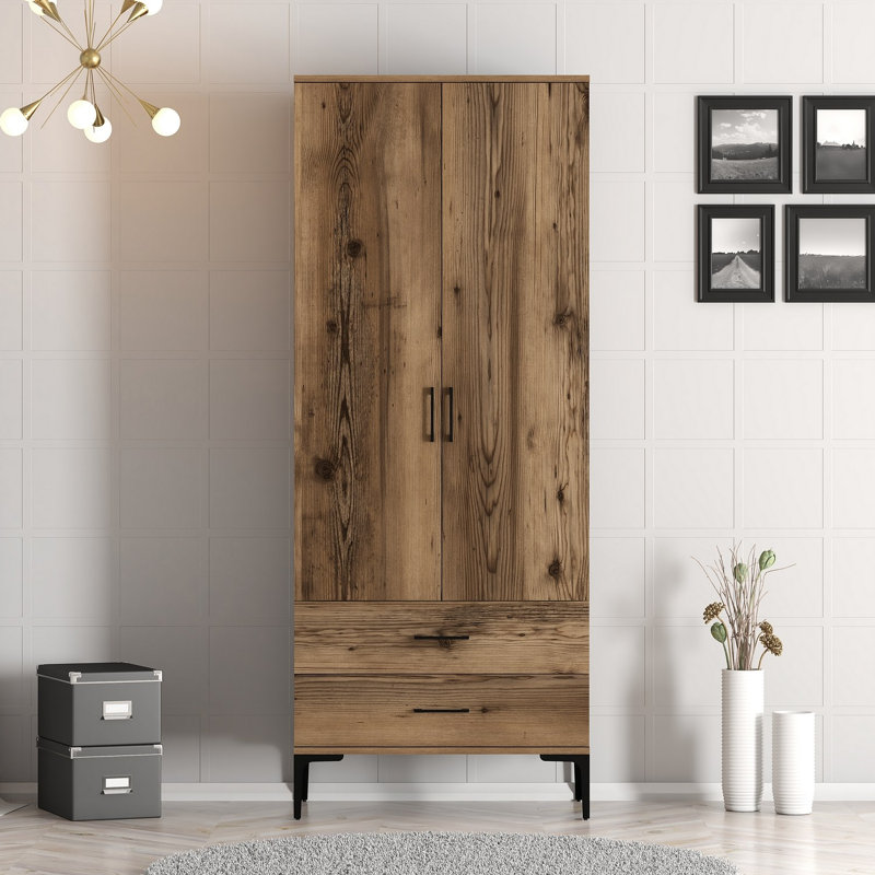 Berend 2 Door Manufactured Wood Wardrobe, Walnut