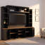 Grande armoire de divertissement de style campagnard noir avec tablette réglable en noyer pour téléviseur quatre en un