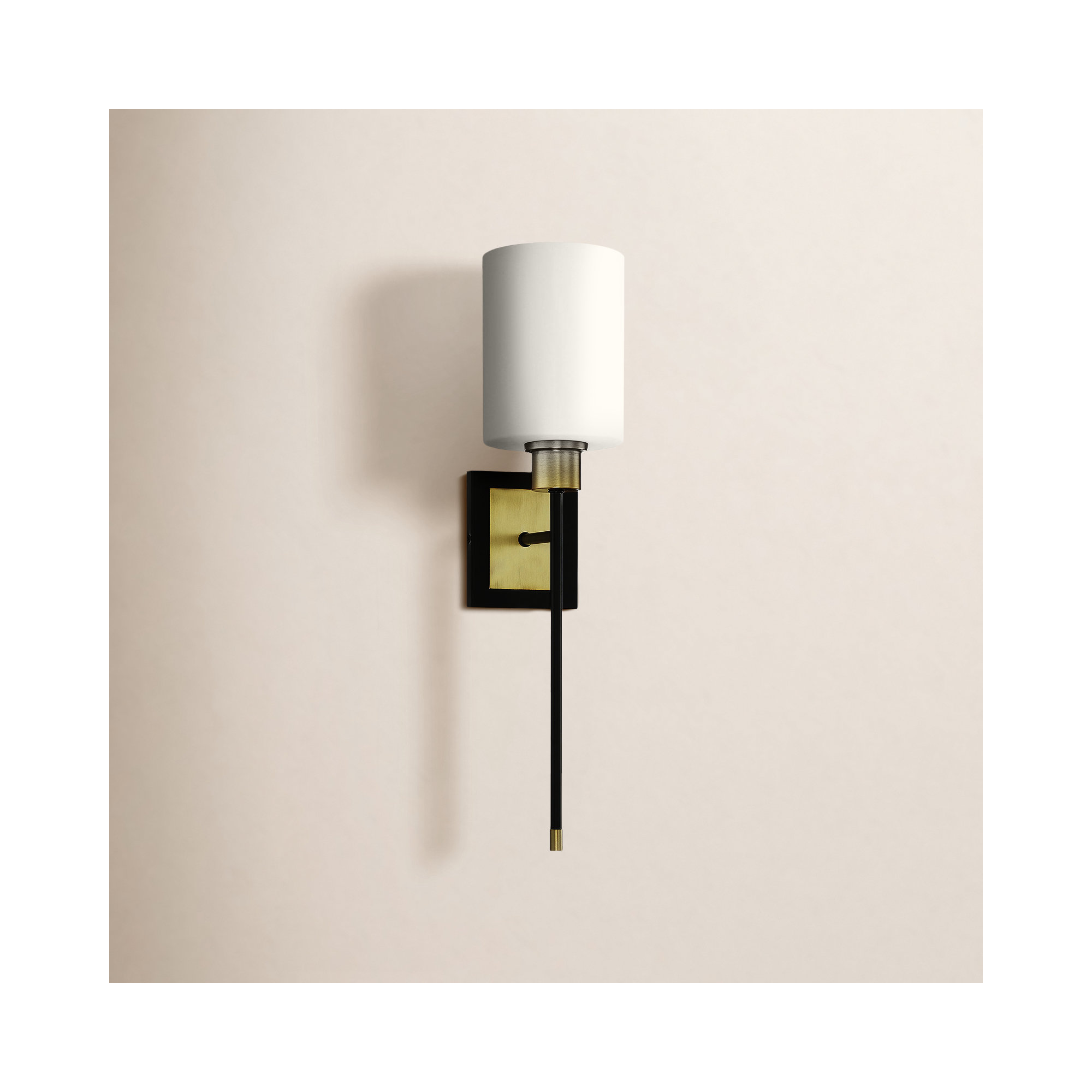 Single Light Glass Steel Dimmable Wall Sconce, Black/Brass