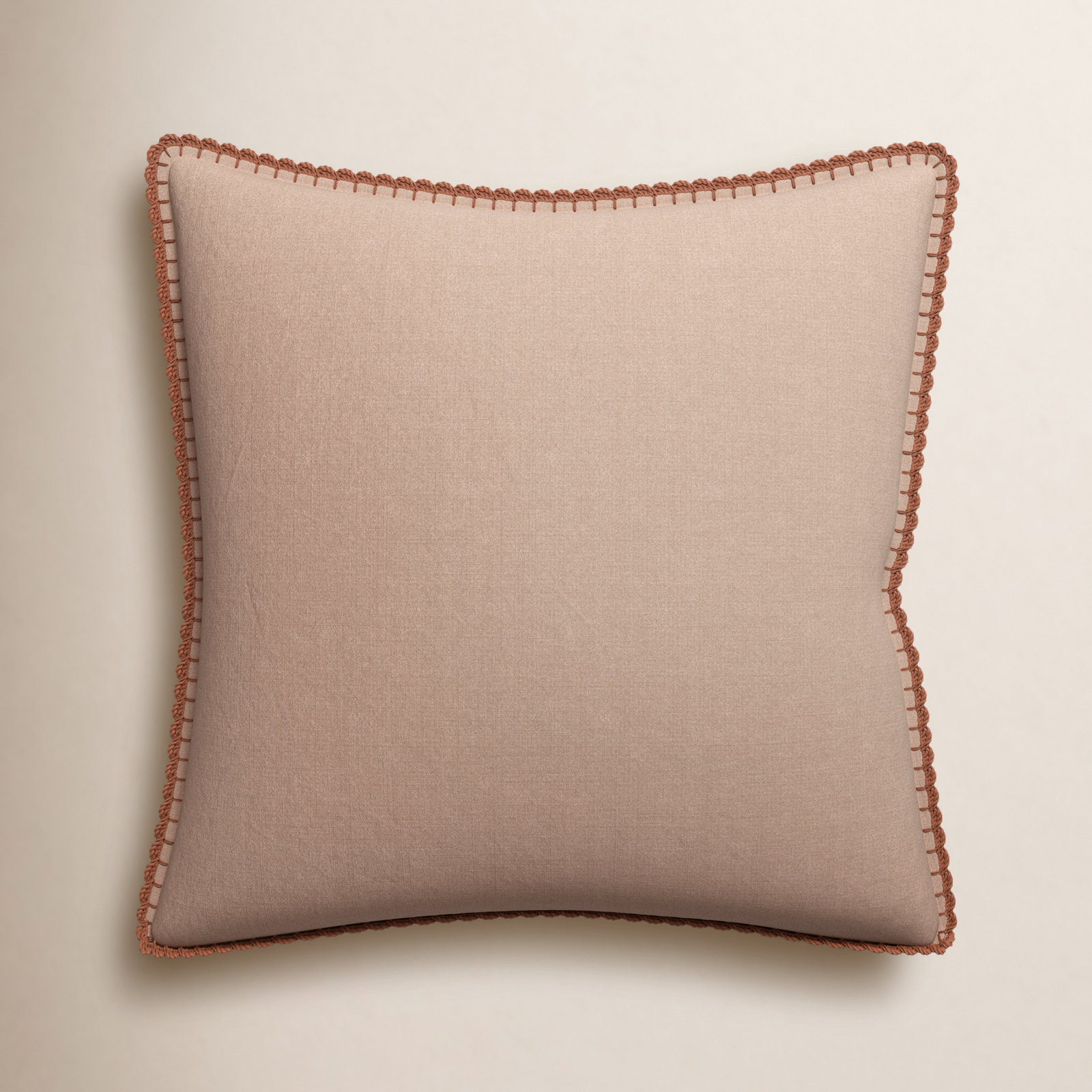 Stokes Embroidered Linen Pillow Cover, 22" x 22", Terra, Pillow Cover Only