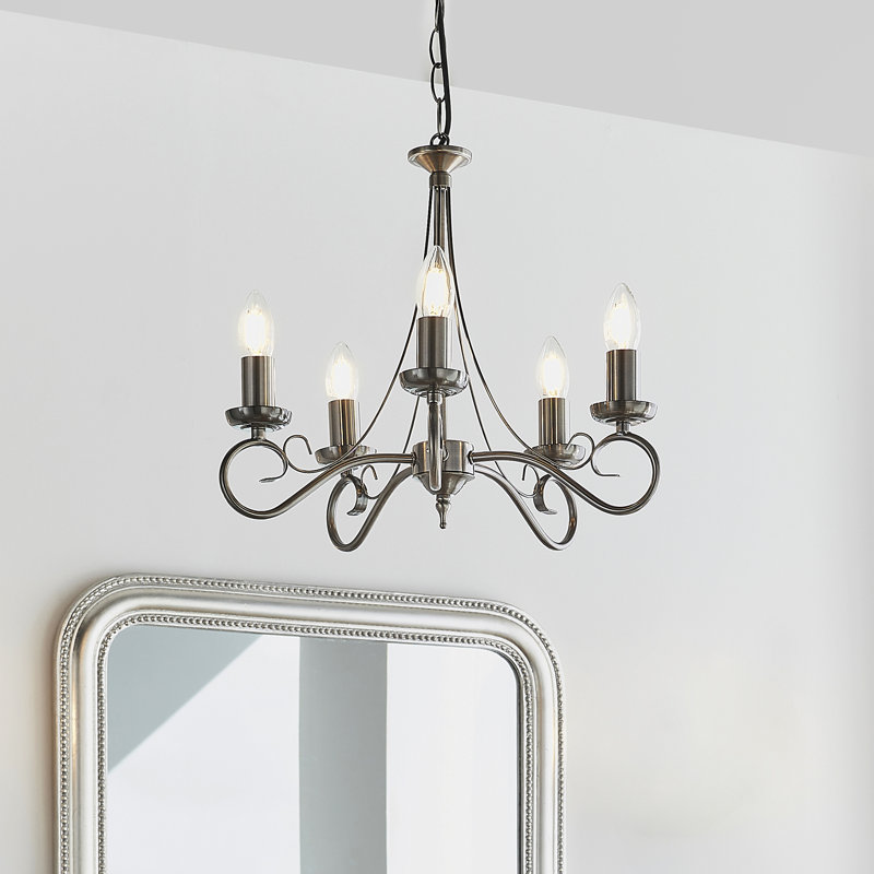 Bannister 5 - Light Candle Style Chandelier, Antique Silver