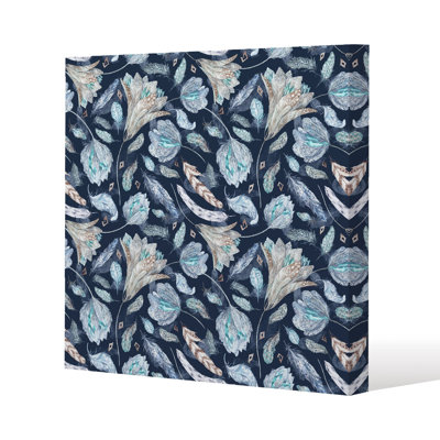 Boho Chic Indigo Pattern Slim Style Canvas Print, 15mm Slim Real wood.