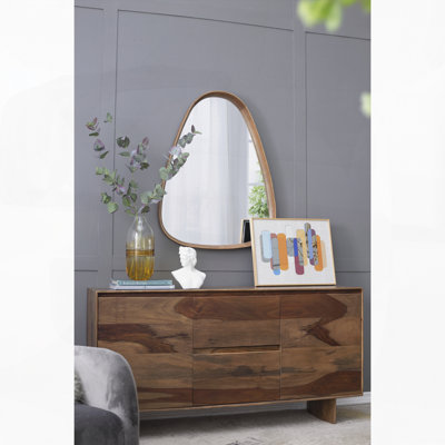 Irrgeular Mirror with Wood Frame, Wall Mirror for Living Room Bathroom Entryway