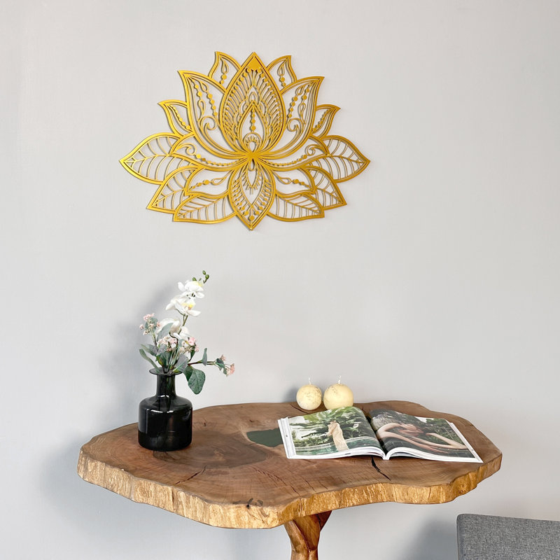 3D Lotus Mandala Metal Wall Art – Spiritual Lotus Flower Décor, Multisize Modern Wall Décor, Gold, 11" H x 17" W