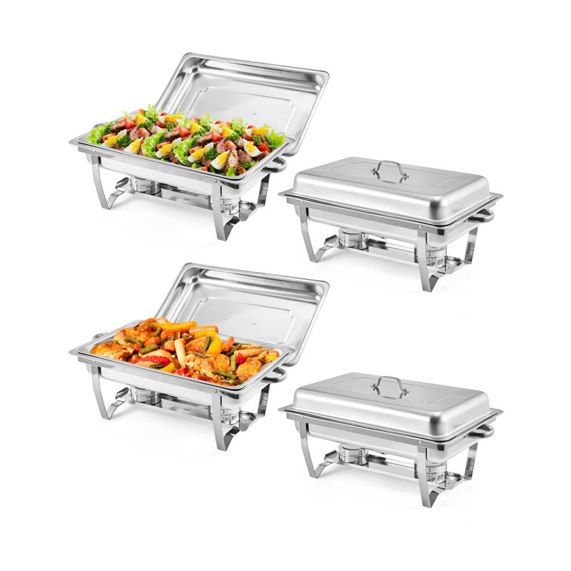 4 Pack 8L Foldable Frame Chafing Dish Buffet Set, Food-Grade Stainless Steel Food Warmers with Lids Water Pans Fuel Holders for Catering Parties Banquets, Silver